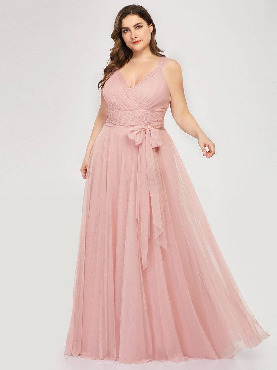 Dusty Pink Plus Size Tulle Bridesmaid Dress-Yedda - RongMoon
