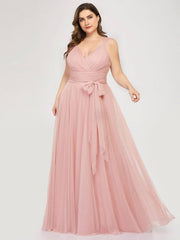 Dusty Pink Plus Size Tulle Bridesmaid Dress-Yedda - RongMoon