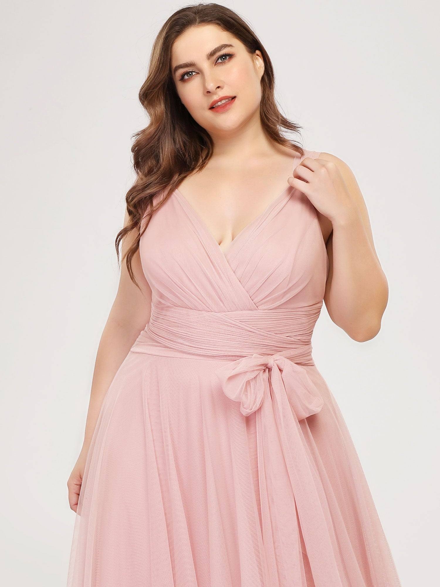Dusty Pink Plus Size Tulle Bridesmaid Dress-Yedda - RongMoon