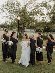 Elegant One Shoulder Sleeveless Off the Shoulder Bridesmaid Dresses with Side Slit, BG370