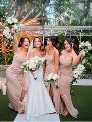 Simple Spaghetti Straps Mermaid Bridesmaid Dresses with Side Slit, BG381