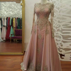 Plus Size Muslim Evening Dresses A-line Long Sleeves Pearls Lace Islamic Dubai Kaftan Saudi Arabic Long Formal Evening Gown - RongMoon