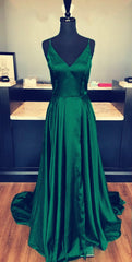 Sexy Spaghetti Straps V-neck Long Satin Prom Dresses