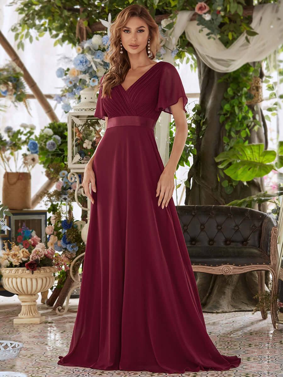 Burgundy Wine Plus Size Ruffle Pleated Bridesmaid Dresses-Mei - RongMoon
