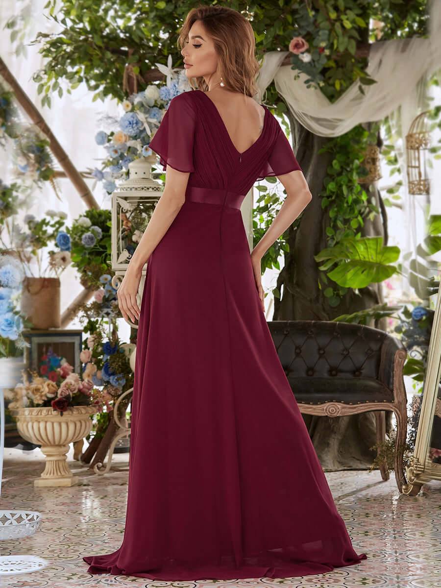 Burgundy Wine Plus Size Ruffle Pleated Bridesmaid Dresses-Mei - RongMoon