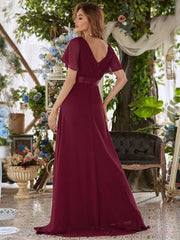 Burgundy Wine Plus Size Ruffle Pleated Bridesmaid Dresses-Mei - RongMoon