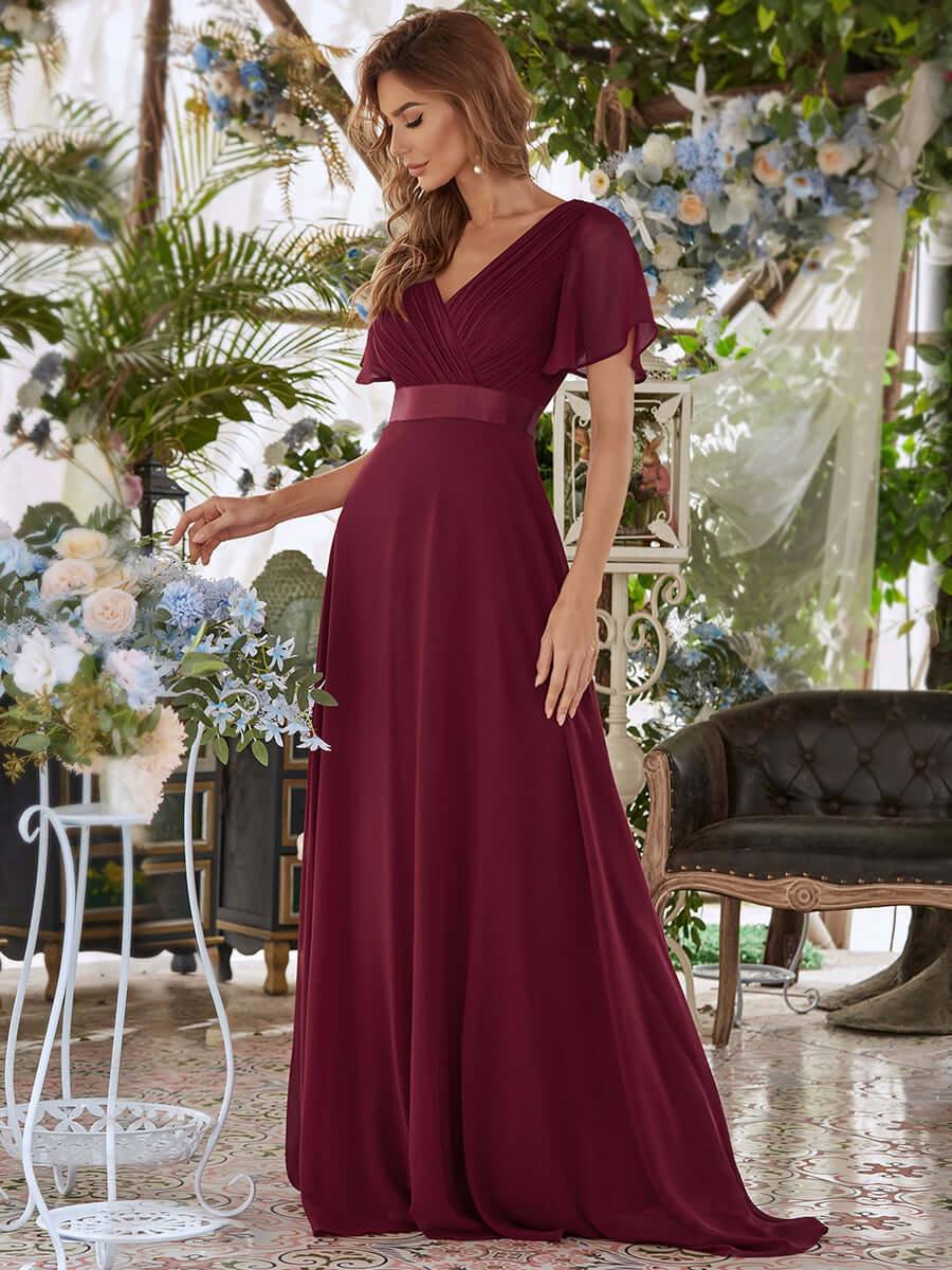 Burgundy Wine Plus Size Ruffle Pleated Bridesmaid Dresses-Mei - RongMoon