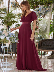 Burgundy Wine Plus Size Ruffle Pleated Bridesmaid Dresses-Mei - RongMoon