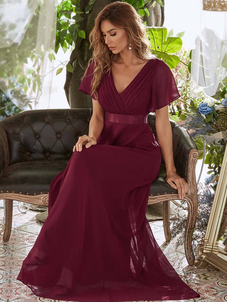 Burgundy Wine Plus Size Ruffle Pleated Bridesmaid Dresses-Mei - RongMoon