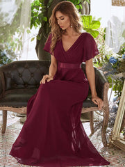 Burgundy Wine Plus Size Ruffle Pleated Bridesmaid Dresses-Mei - RongMoon