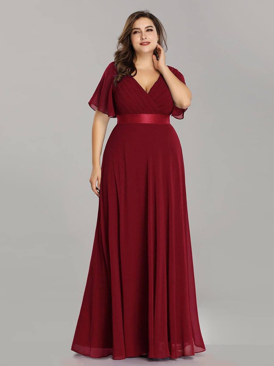 Burgundy Wine Plus Size Ruffle Pleated Bridesmaid Dresses-Mei - RongMoon