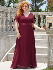 Burgundy Wine Plus Size Ruffle Pleated Bridesmaid Dresses-Mei - RongMoon