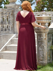 Burgundy Wine Plus Size Ruffle Pleated Bridesmaid Dresses-Mei - RongMoon