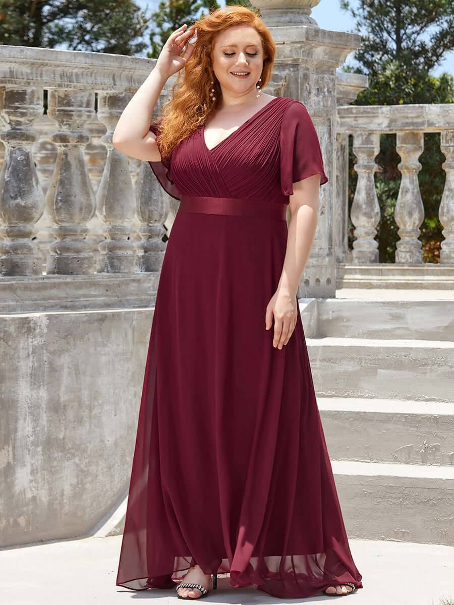 Burgundy Wine Plus Size Ruffle Pleated Bridesmaid Dresses-Mei - RongMoon
