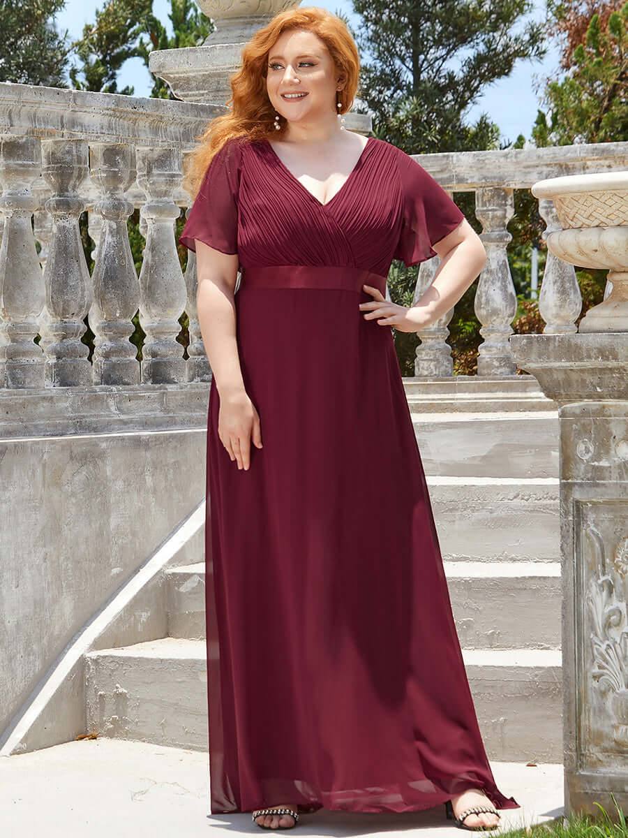 Burgundy Wine Plus Size Ruffle Pleated Bridesmaid Dresses-Mei - RongMoon
