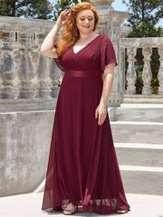Burgundy Wine Plus Size Ruffle Pleated Bridesmaid Dresses-Mei - RongMoon