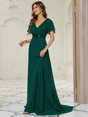 Dark Green Plus Size Ruffle Pleated Bridesmaid Dresses-Mei - RongMoon