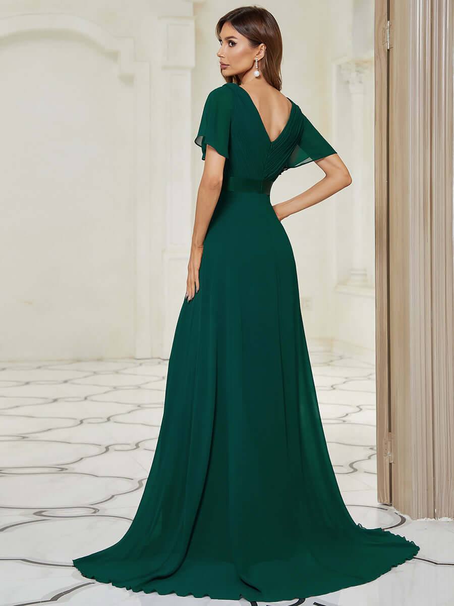 Dark Green Plus Size Ruffle Pleated Bridesmaid Dresses-Mei - RongMoon