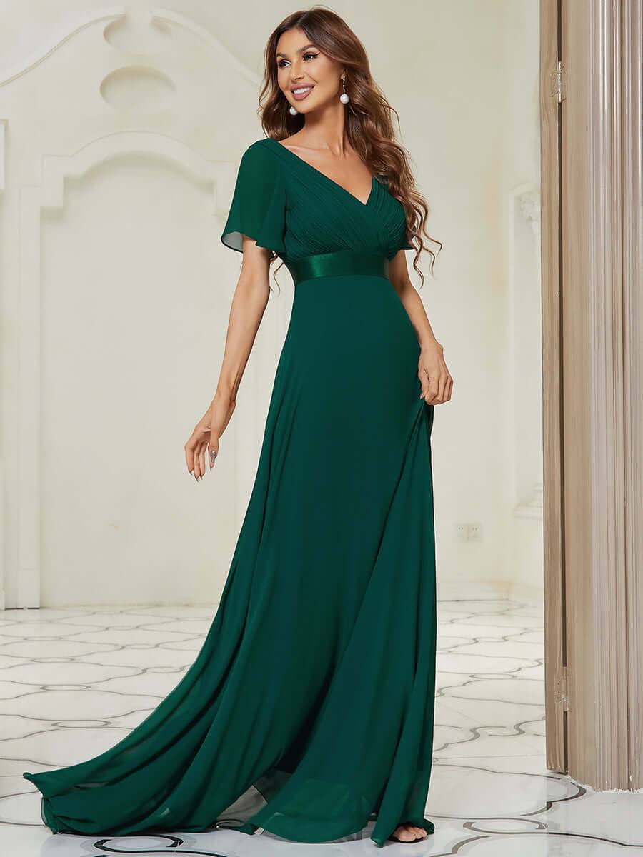 Dark Green Plus Size Ruffle Pleated Bridesmaid Dresses-Mei - RongMoon