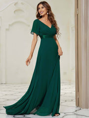 Dark Green Plus Size Ruffle Pleated Bridesmaid Dresses-Mei - RongMoon