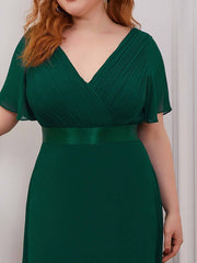 Dark Green Plus Size Ruffle Pleated Bridesmaid Dresses-Mei - RongMoon