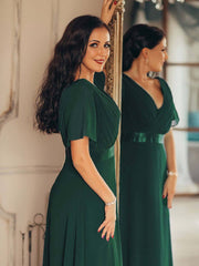 Dark Green Plus Size Ruffle Pleated Bridesmaid Dresses-Mei - RongMoon