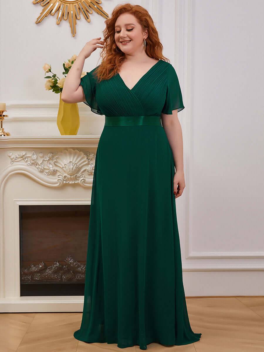 Dark Green Plus Size Ruffle Pleated Bridesmaid Dresses-Mei - RongMoon