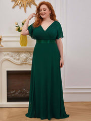 Dark Green Plus Size Ruffle Pleated Bridesmaid Dresses-Mei - RongMoon