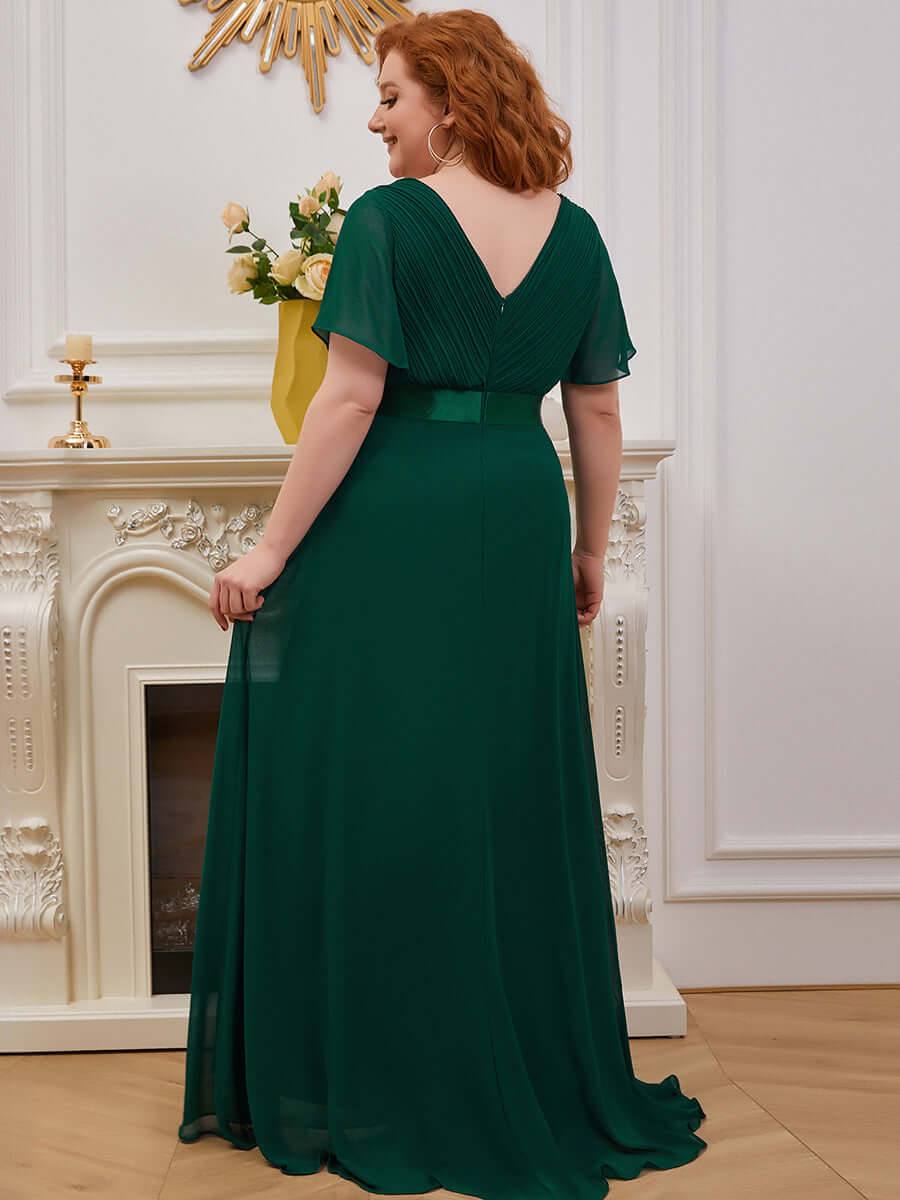 Dark Green Plus Size Ruffle Pleated Bridesmaid Dresses-Mei - RongMoon