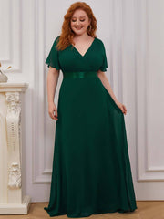 Dark Green Plus Size Ruffle Pleated Bridesmaid Dresses-Mei - RongMoon