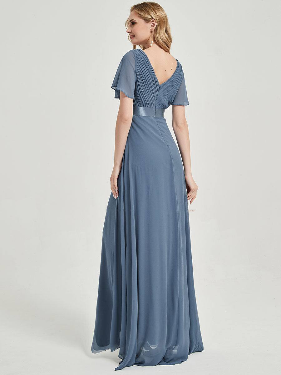 Slate Blue Chiffon Bridesmaid Dress For Plus Size Women-Mei - RongMoon
