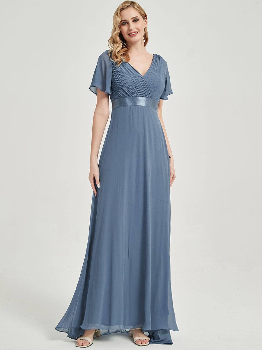 Slate Blue Chiffon Bridesmaid Dress For Plus Size Women-Mei - RongMoon