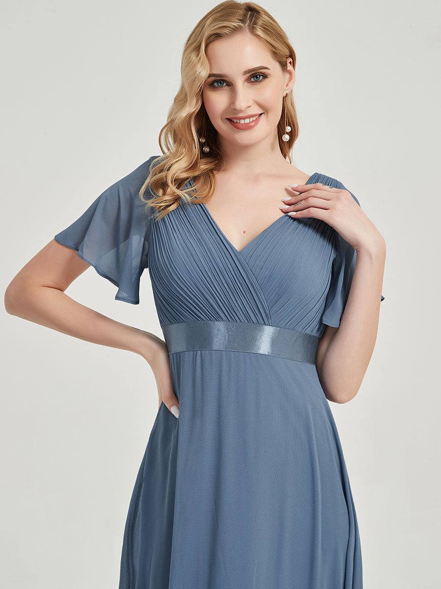 Slate Blue Chiffon Bridesmaid Dress For Plus Size Women-Mei - RongMoon