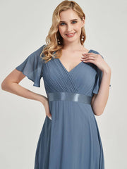 Slate Blue Chiffon Bridesmaid Dress For Plus Size Women-Mei - RongMoon