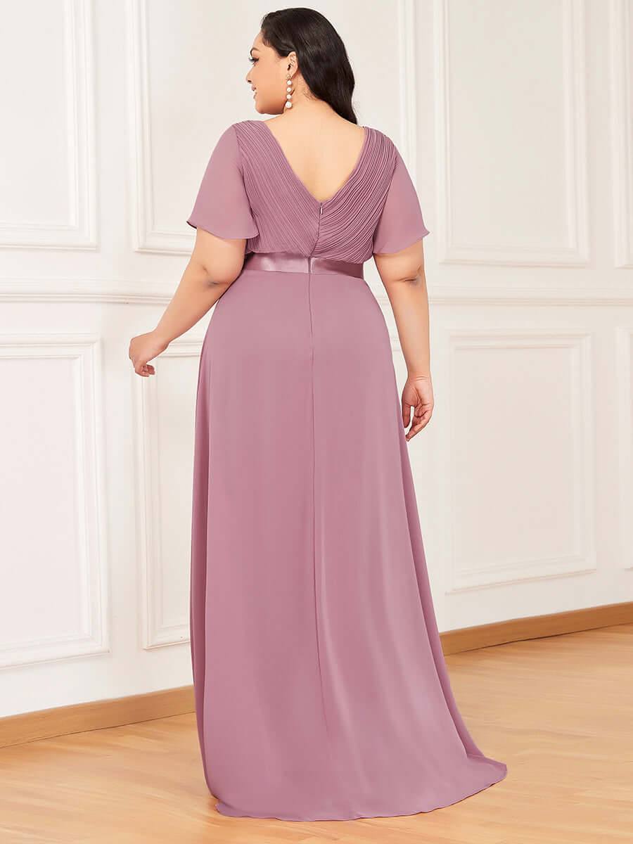 Dusty Rose Pleated Ruffle Sleeves Bridesmaid Dresses-Mei - RongMoon