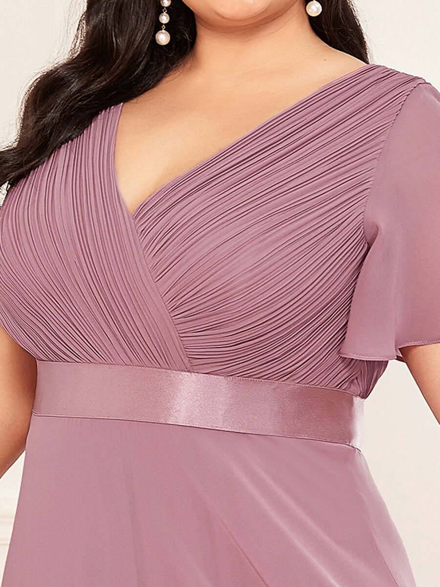 Dusty Rose Pleated Ruffle Sleeves Bridesmaid Dresses-Mei - RongMoon