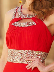 A-line/Princess Scoop Beading Sleeveless Floor-length Chiffon Dresses - RongMoon