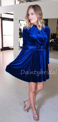 New Arrival Scoop Neck Long Sleeve Velvet Homecoming Dresses.DB10541
