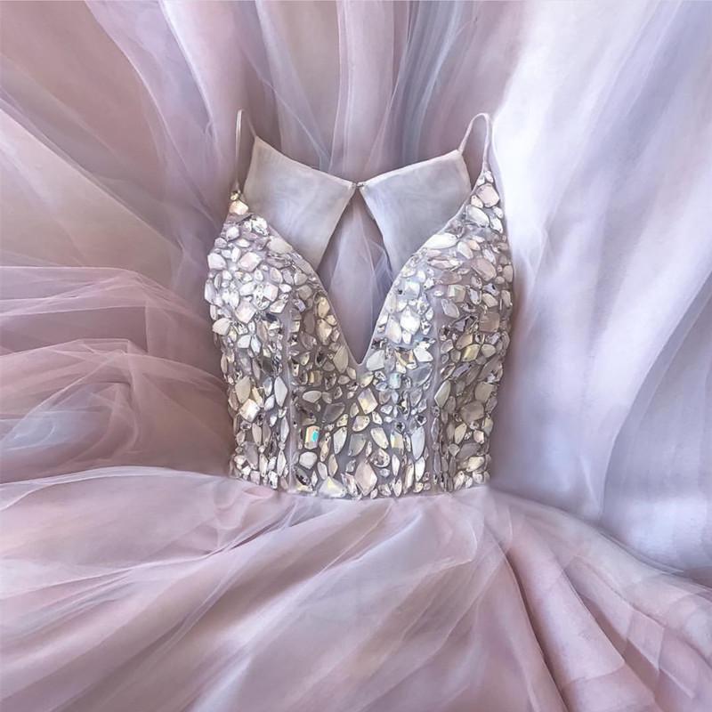 Crystal Beaded V Neck Organza Layered Wedding Dresses Ball Gowns