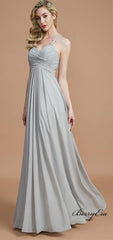 Lace Straps A-line Grey Chiffon Long Bridesmaid Dresses - RongMoon