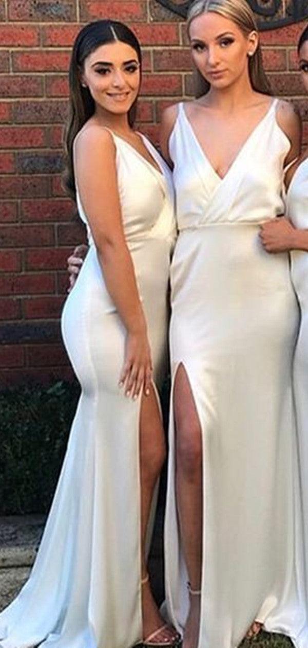 V-neck Simple Bridesmaid Dresses, Mermaid Wedding Guest Dresses, 2020 Bridesmaid Dresses - RongMoon