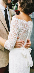 Simple Round Neck Cap Sleeve Lace 3/4Sleeves Wedding Dresses.DB10471