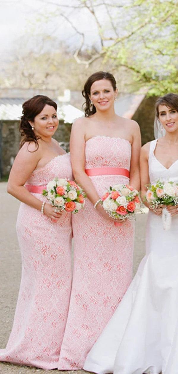 Strapless Lace Long Bridesmaid Dresses, New Wedding Guest Dresses, 2020 Bridesmaid Dresses - RongMoon