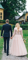 Gogerous V-neck Lace Tulle A-line 1/2 Sleeve Wedding Dresses Evening Dresses.DB10617
