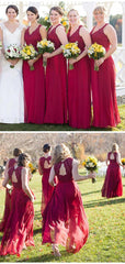 Lace A-line Popular Brideamaid Dresses, Burgundy Color Chiffon Bridesmaid Dresses - RongMoon