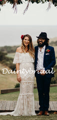 Simple Straight Mermaid Tulle Lace Long Wedding Dresses.DB10785