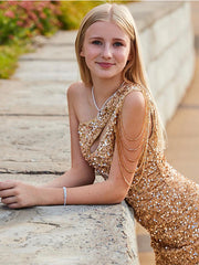 Golden One Shoulder Mermaid Short Homecoming Dresses Online, HD0637