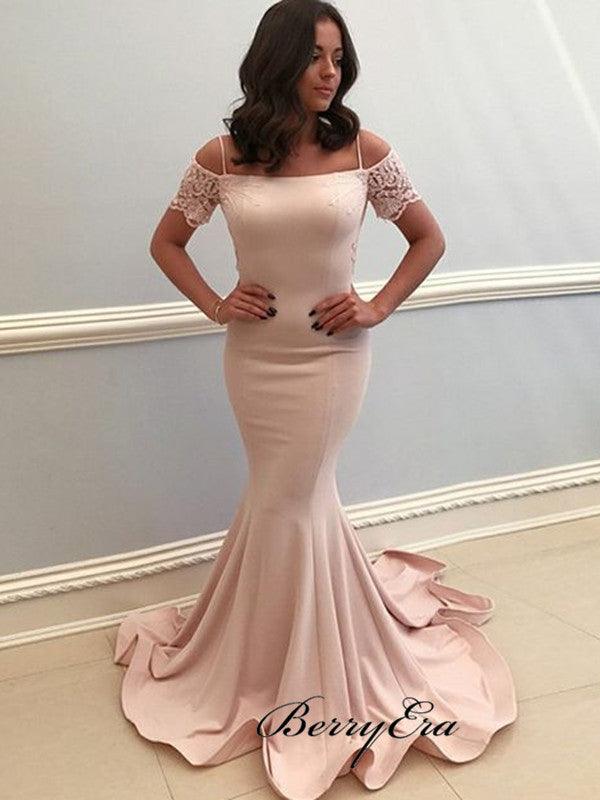 Off The Shoulder Mermaid Bridesmaid Dresses, Lace Long Prom Dresses - RongMoon