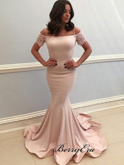 Off The Shoulder Mermaid Bridesmaid Dresses, Lace Long Prom Dresses - RongMoon