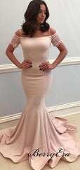 Off The Shoulder Mermaid Bridesmaid Dresses, Lace Long Prom Dresses - RongMoon